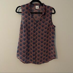 Women’s CAbi red patterned sheer fan blouse